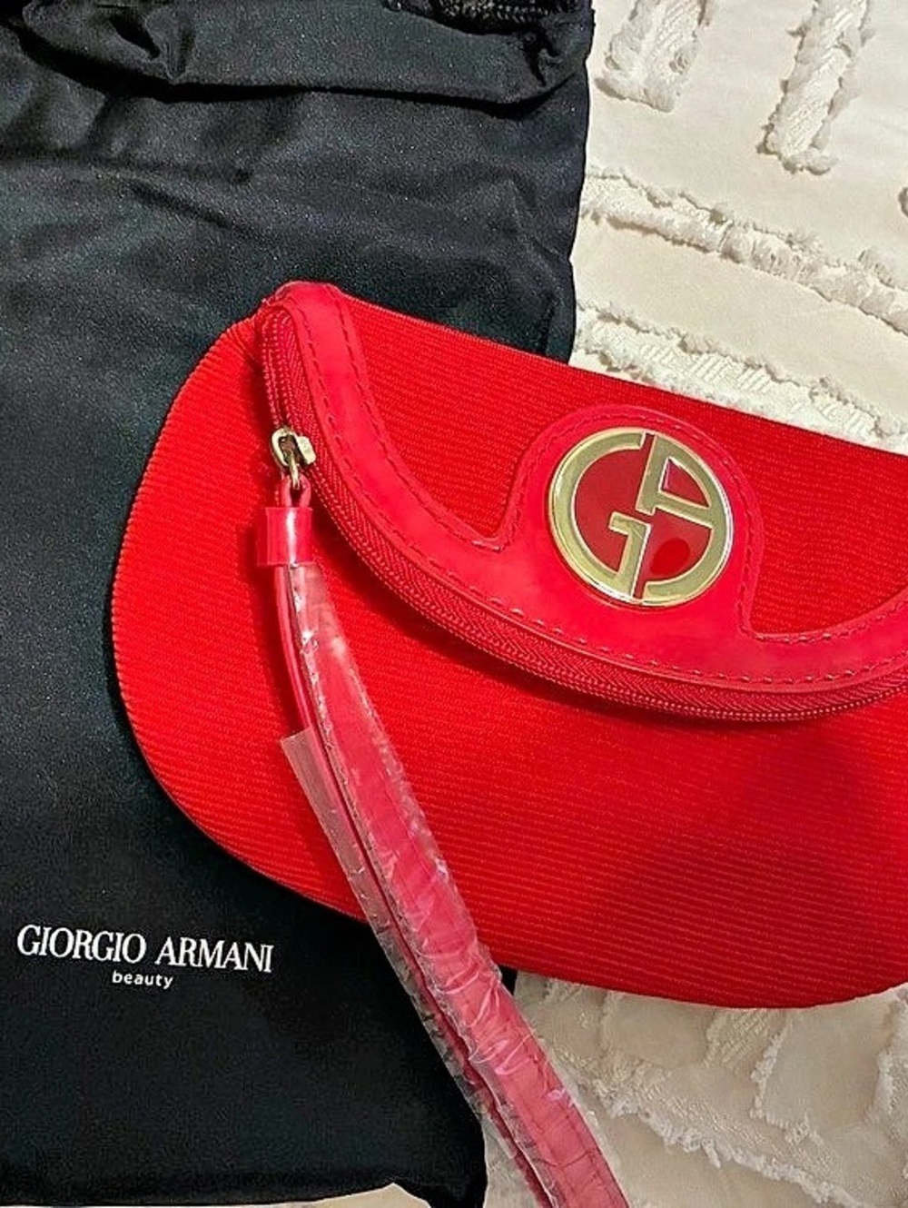 Giorgio Armani Beauty Red Ribbed Wristlet Cosmetic Pouch